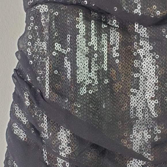 Tadashi Shoji Black Ruched Silk Layered Sequin Coc - Picture 13 of 14